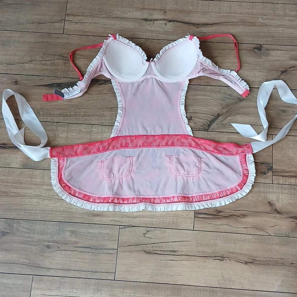 Victoria's Secret Super Sexy Floral Lace Apron Lingerie Mini Dress Size 34B